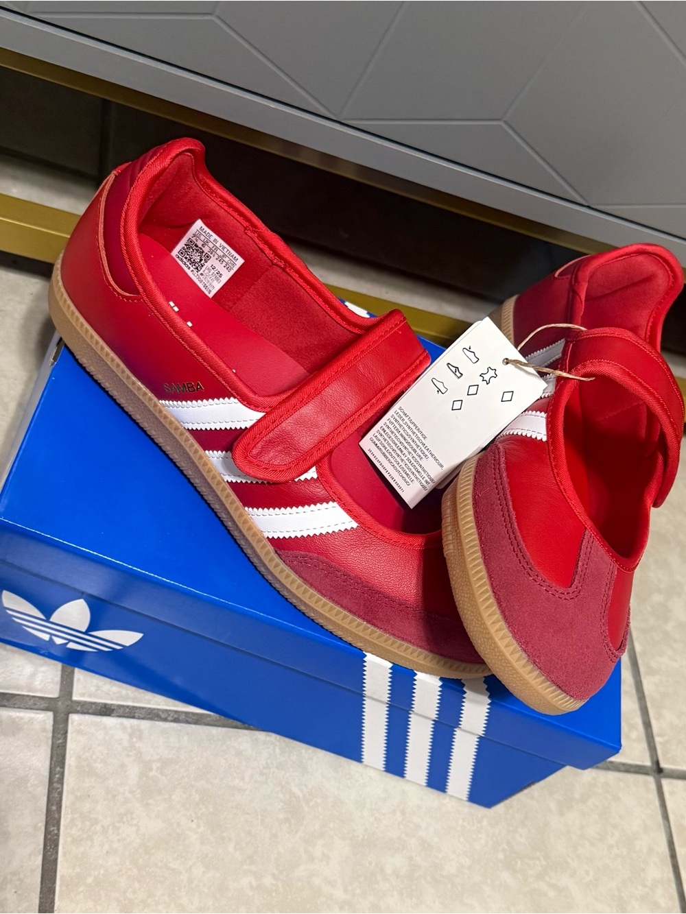 adidas Women’s Samba Jane Sneakers in Red with White Stripes - Picture 2 of 3